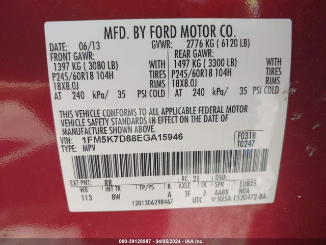 Ford EXPLORER XLT 2014 1FM5K7D88EGA15946 Image 9
