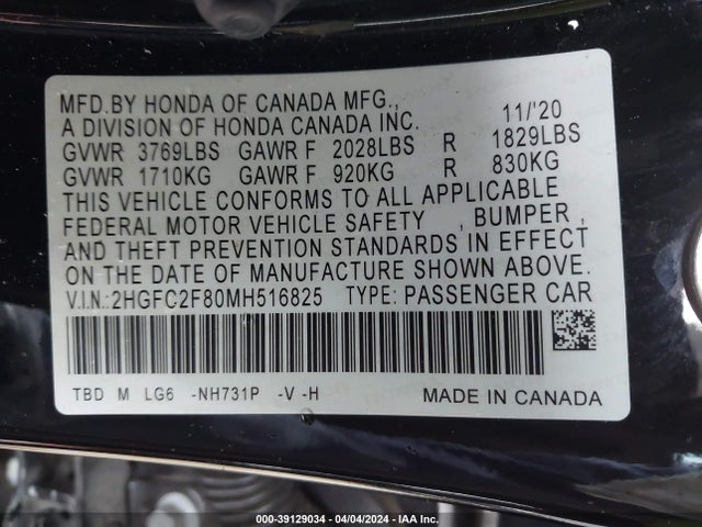 Honda Civic Sport 2021 2HGFC2F80MH516825 Image 9