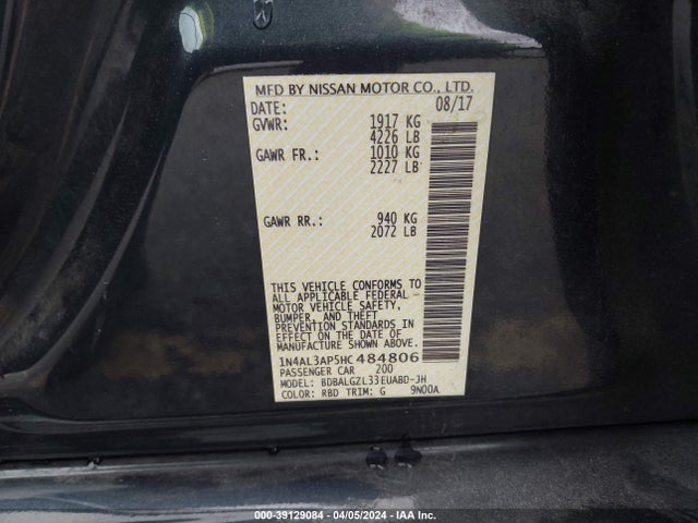 Nissan Altima 2.5 S 2017 1N4AL3AP5HC484806 Image 9