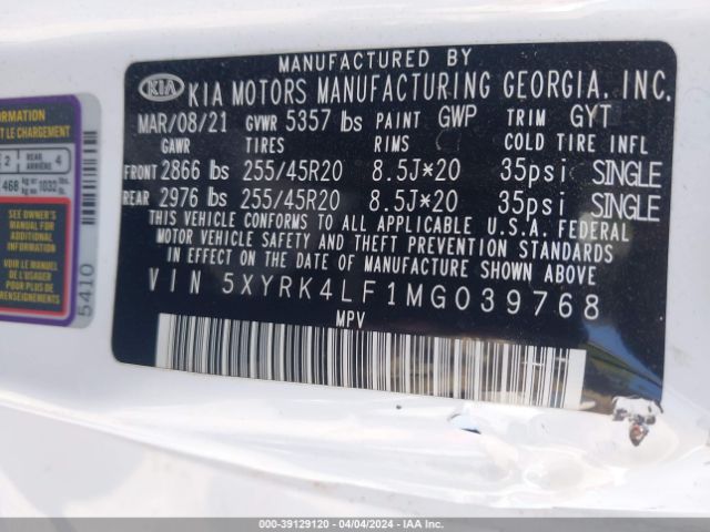 5XYRK4LF1MG039768 KIA SORENTO SX