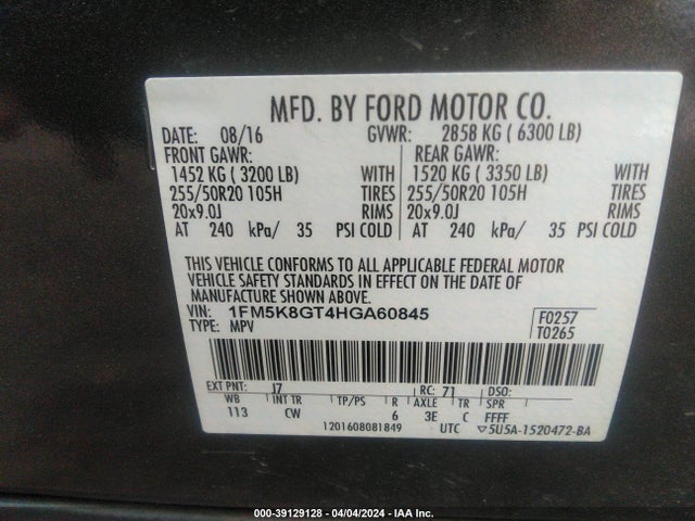 Ford EXPLORER SPORT 2017 1FM5K8GT4HGA60845 Image 9