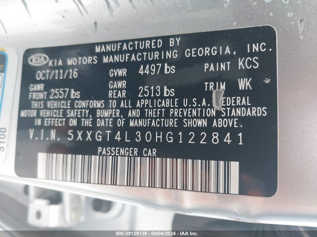 KIA Optima Lx 2017 5XXGT4L30HG122841 Image 9