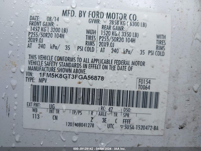 Ford EXPLORER SPORT 2015 1FM5K8GT3FGA56878 Image 9
