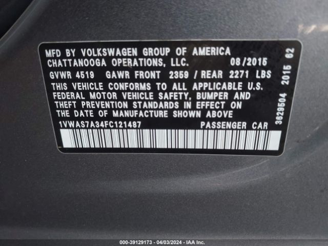 1VWAS7A34FC121487 Volkswagen Passat 1.8t Limited Edition