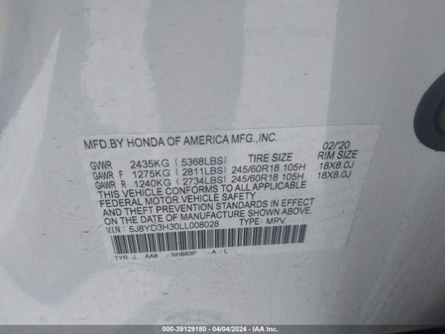 5J8YD3H30LL008028 Acura Mdx Standard