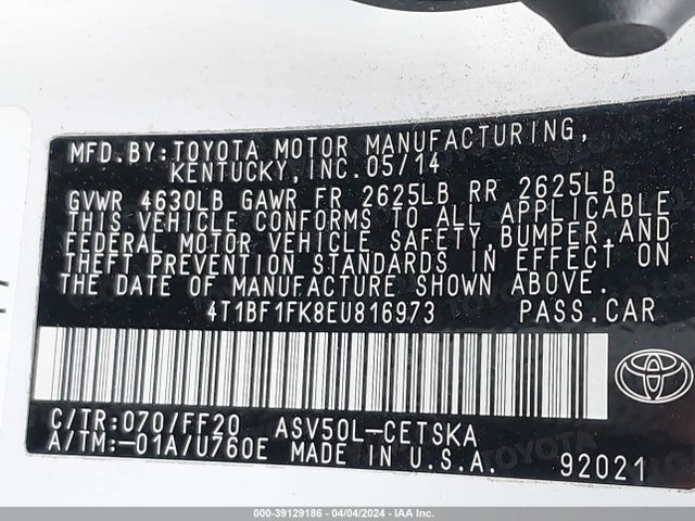 Toyota CAMRY SE 2014 4T1BF1FK8EU816973 Image 9