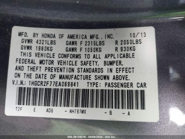 Honda ACCORD EX 2014 1HGCR2F77EA069841 Image 9