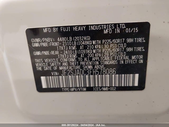 JF2SJADC3FH578086 Subaru Forester 2.5i Premium