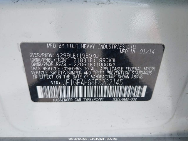 Subaru Impreza 2.0i Limited 2014 JF1GPAH68E8262145 Image 9