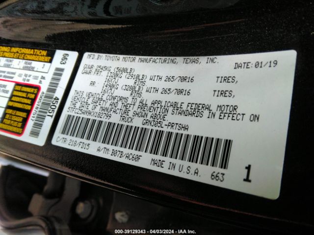 5TFCZ5AN9KX182799 Toyota Tacoma Trd Off Road