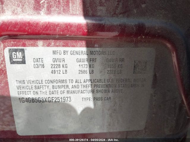 1G4GB5G3XGF251973 Buick Lacrosse Leather