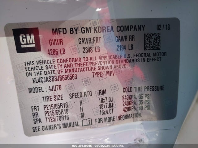 KL4CJASB3JB656563 Buick Encore Preferred
