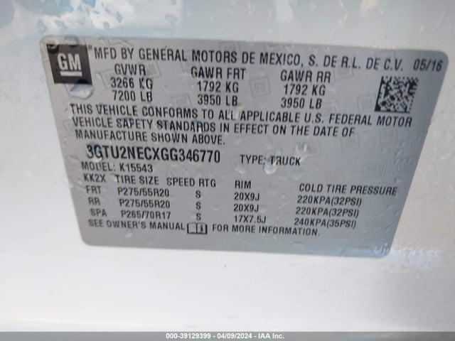 GMC Sierra 1500 Slt 2016 3GTU2NECXGG346770 Image 9