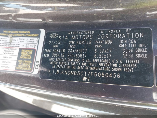 KIA SEDONA LX 2015 KNDMB5C17F6060456 Image 9