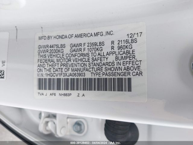 1HGCV1F3XJA063903 Honda Accord Sport
