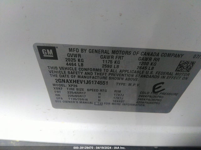 2GNAXHEV1J6174551 Chevrolet EQUINOX LS