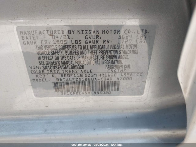 Nissan Versa Sv Xtronic Cvt 2021 3N1CN8EV5ML885020 Image 9