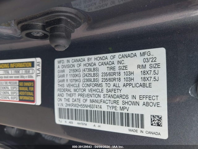 Honda Cr-v Awd Ex 2022 2HKRW2H55NH637414 Image 9
