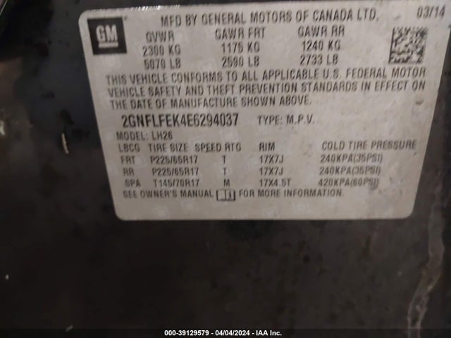 Chevrolet EQUINOX 1LT 2014 2GNFLFEK4E6294037 Image 9