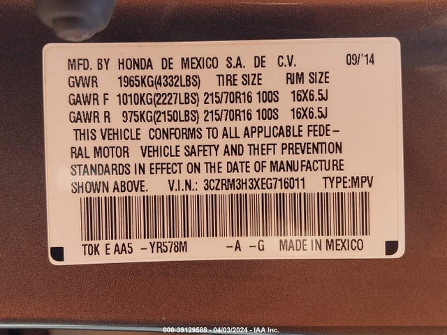 Honda CR-V LX 2014 3CZRM3H3XEG716011 Image 9