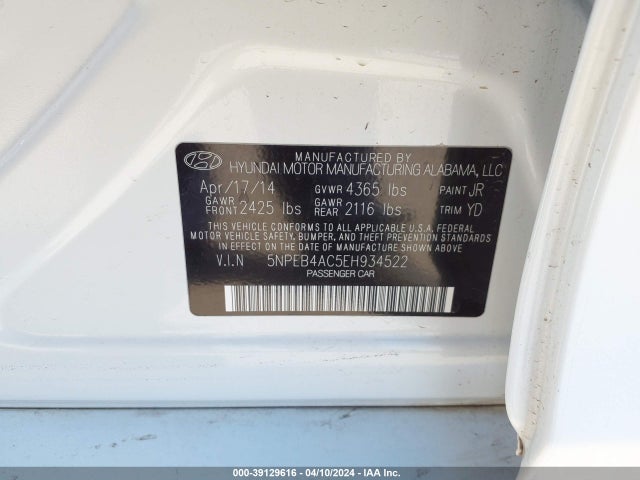 Hyundai SONATA GLS 2014 5NPEB4AC5EH934522 Image 9