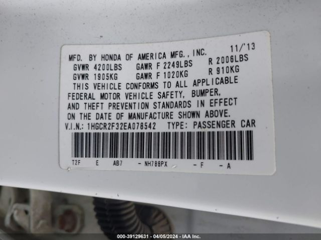 1HGCR2F32EA078542 Honda ACCORD LX