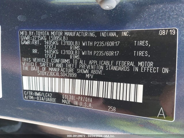 Toyota SIENNA XLE 2020 5TDYZ3DCXLS042899 Image 9