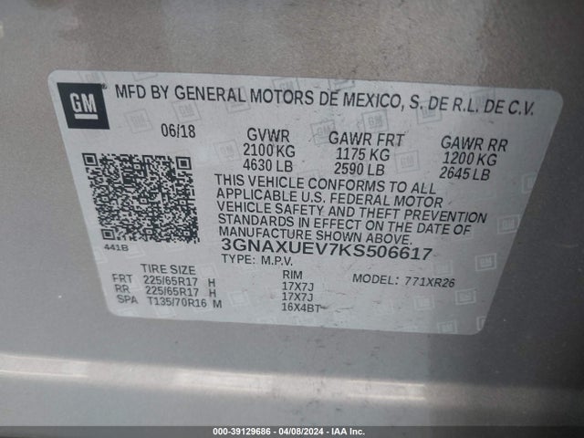 Chevrolet EQUINOX LT 2019 3GNAXUEV7KS506617 Image 9