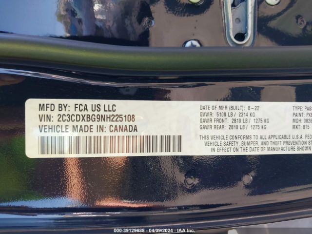 2C3CDXBG9NH225108 Dodge Charger Sxt Rwd