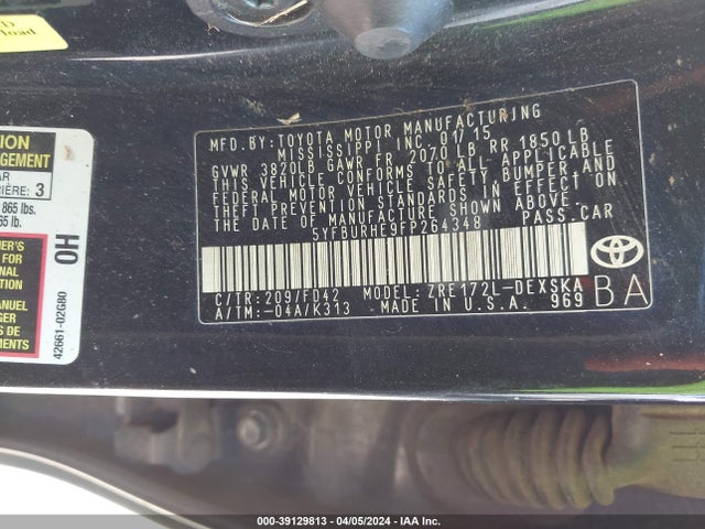 Toyota Corolla S Plus 2015 5YFBURHE9FP264348 Image 9