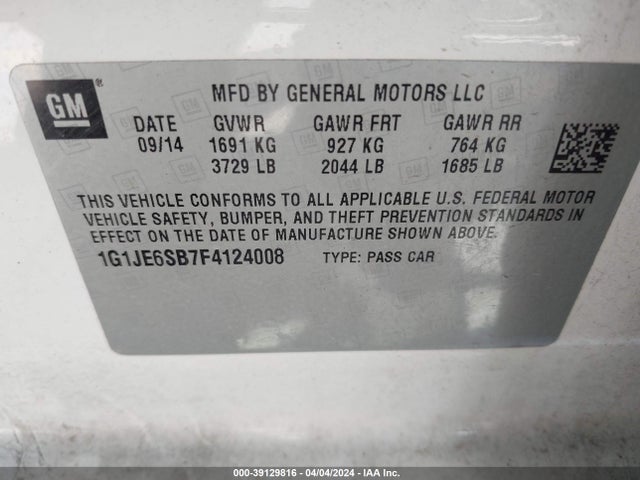 Chevrolet Sonic Ltz Auto 2015 1G1JE6SB7F4124008 Image 9