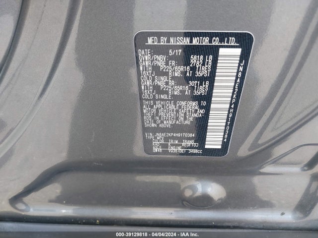 Nissan Quest Sv 2017 JN8AE2KP4H9170384 Image 9