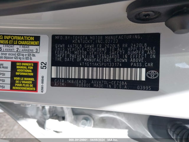 Toyota CAMRY SE 2023 4T1G11AK5PU133174 Image 9