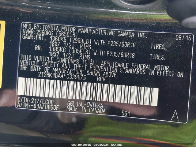 Lexus RX 350 2015 2T2BK1BA4FC339675 Image 9