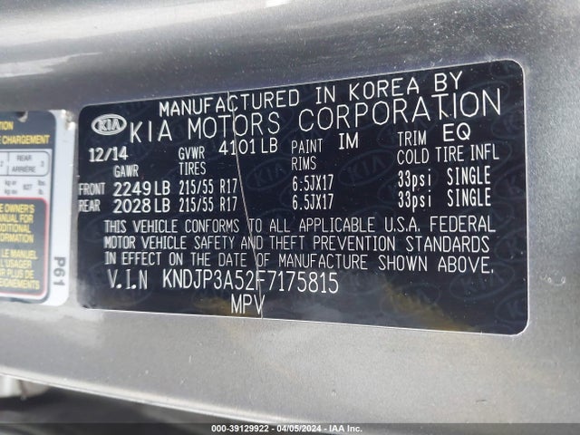 KIA SOUL + 2015 KNDJP3A52F7175815 Image 9