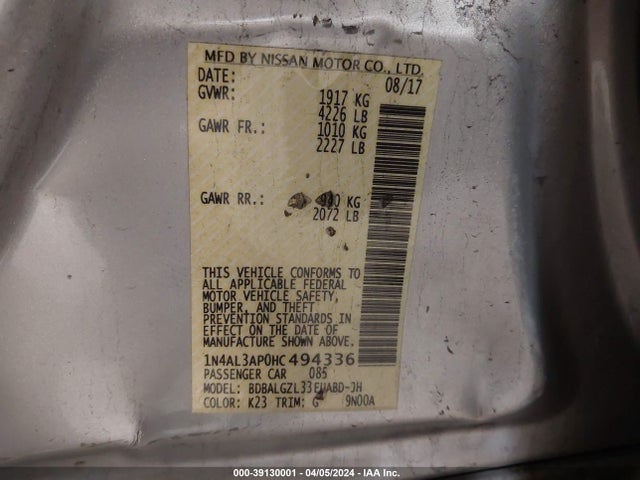 Nissan Altima 2.5 S 2017 1N4AL3AP0HC494336 Image 9