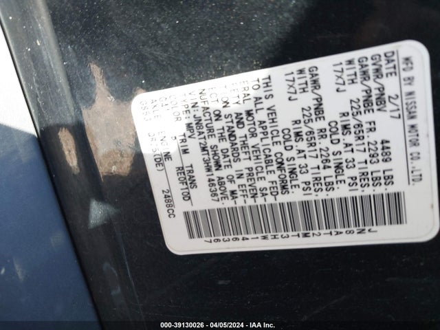 Nissan ROGUE SV 2017 JN8AT2MT3HW146367 Image 9