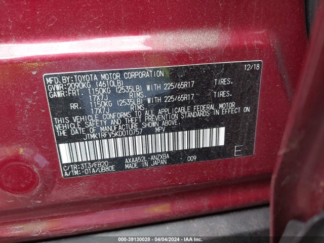 Toyota RAV4 LE 2019 JTMK1RFV5KD010757 Image 9