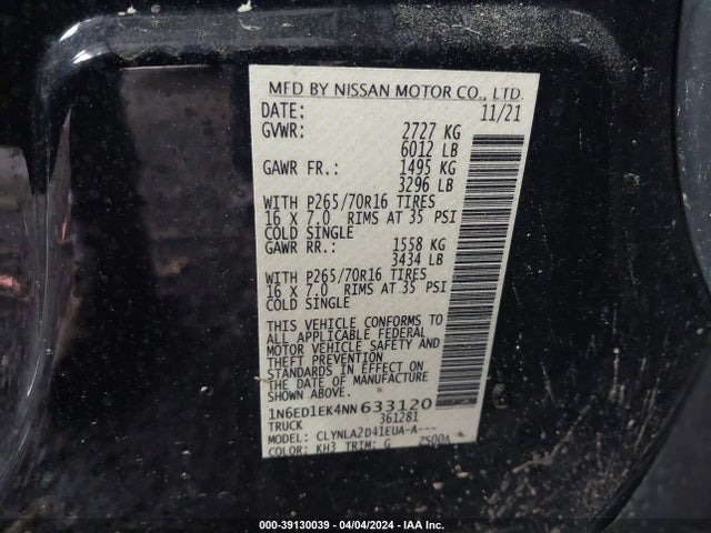 Nissan Frontier S 4x4 2022 1N6ED1EK4NN633120 Image 9