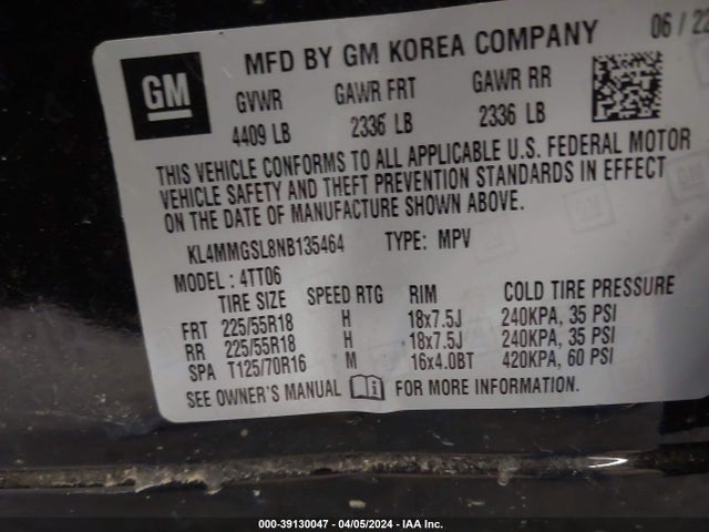 KL4MMGSL8NB135464 Buick Encore Gx Awd Essence