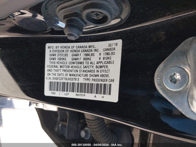 Honda CIVIC EX 2018 2HGFC2F7XJH537913 Image 9
