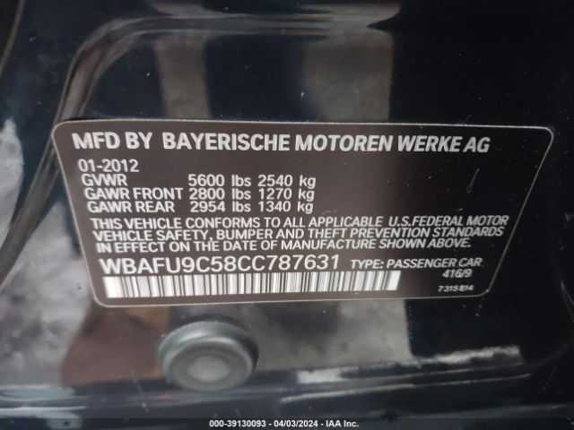 2012 BMW 550I WBAFU9C58CC787631 Photo 8
