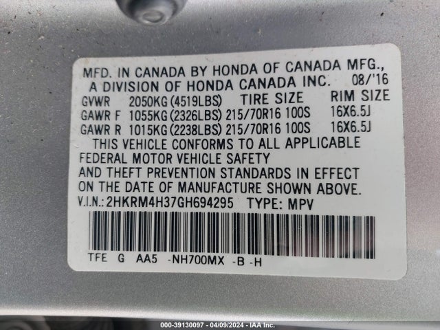 Honda CR-V LX 2016 2HKRM4H37GH694295 Image 9
