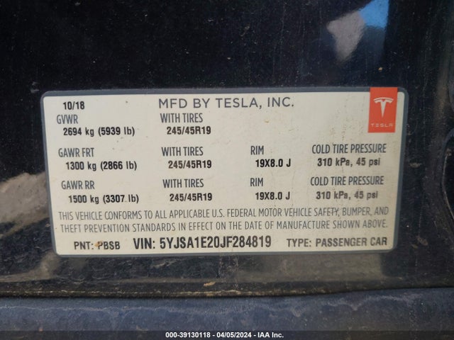 5YJSA1E20JF284819 Tesla Model S 100d/75d/p100d