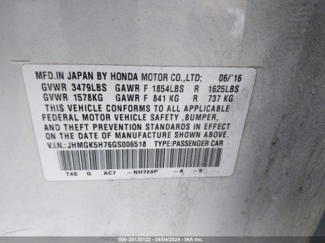 JHMGK5H76GS006518 Honda FIT EX