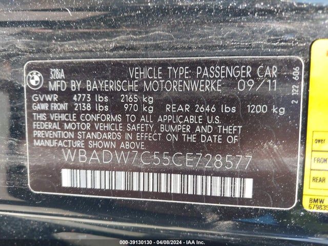 Aukcja sprzedaży 2012 Bmw 328i, vin: WBADW7C55CE728577, numer aukcji: 39130130