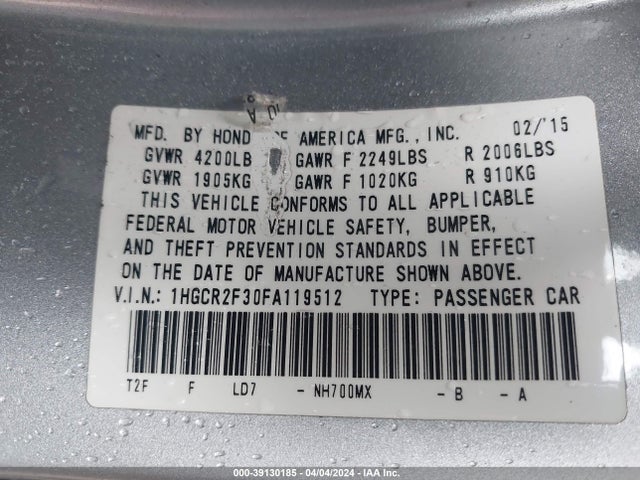 Honda ACCORD LX 2015 1HGCR2F30FA119512 Image 9