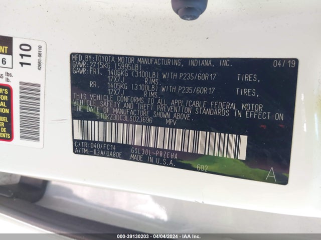 Toyota SIENNA LE 2020 5TDKZ3DC3LS023696 Image 9