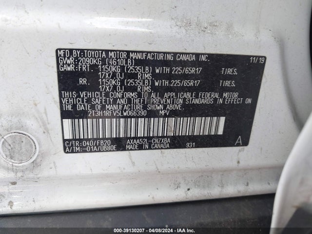 Toyota RAV4 LE 2020 2T3H1RFV5LW066390 Image 9