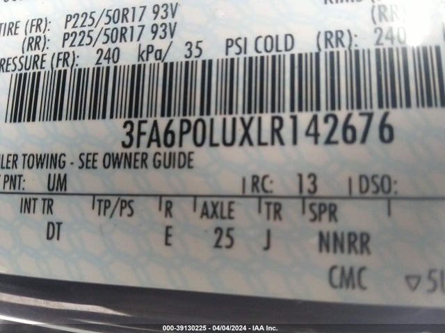 Ford Fusion Hybrid Se 2020 3FA6P0LUXLR142676 Image 9